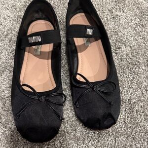 Miu Miu Black Satin Ballet Flats